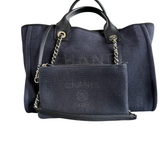 🎉SOLD🎉Authentic Chanel Medium Deauville Blue Cloth Tote with Timeless Elegance - Picture 2 of 8